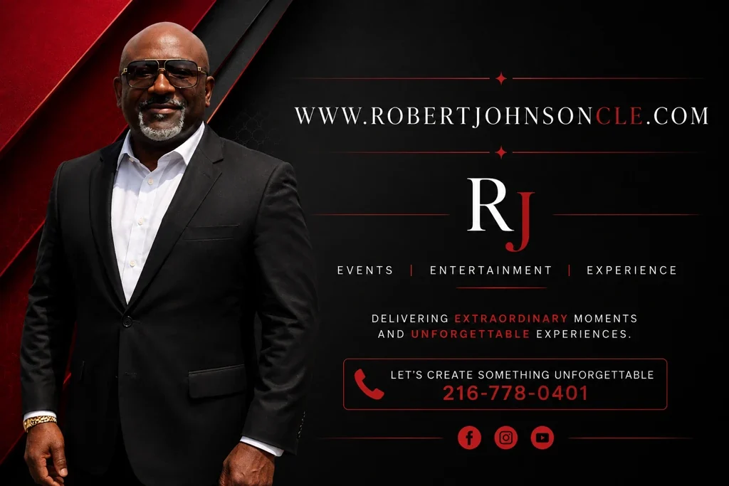 Robert Johnson Jr.'s card: robertjohnsoncle.com, Events, Entertainment, Experience, 216-778-0401